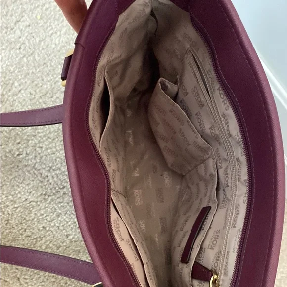 Michael Kors Red Leather Tote with Gold Charm - Picture 8 of 12